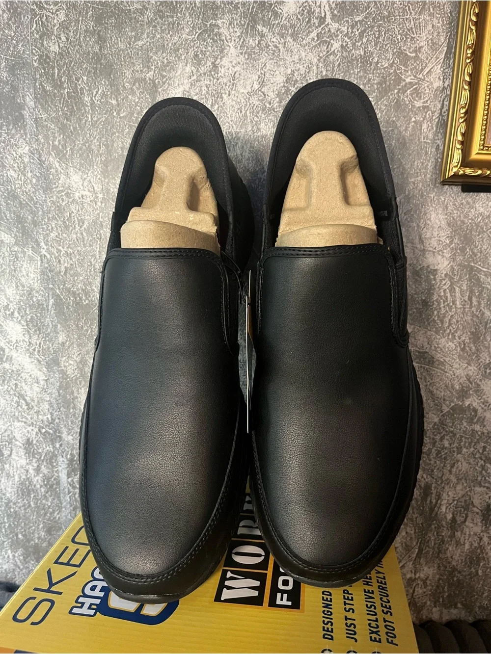 Skechers Black Slip-On Work Loafers Sz 13 new in box air cooled slip resistant